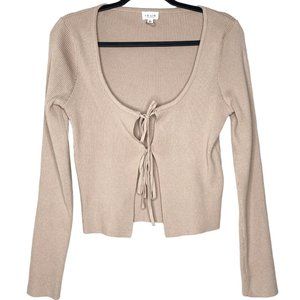 Le Lis NWOT Tan Long Sleeve Ribbed Knit Tie Front Top | Size Large